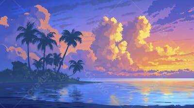 Ilha Tropical ao Entardecer
