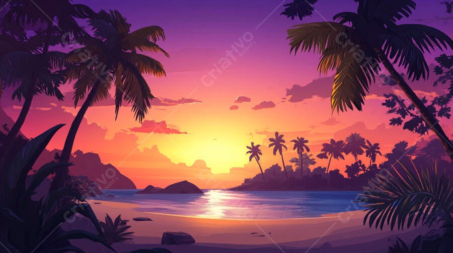 Pôr do sol tropical em praia paradisíaca