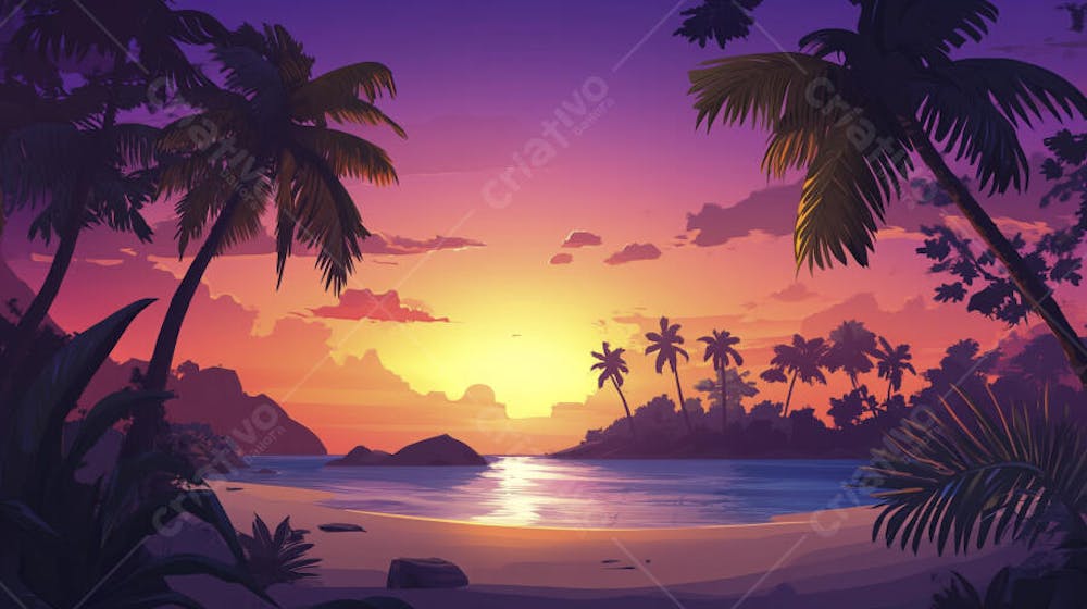 Ilha Tropical ao Entardecer