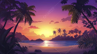 Ilha Tropical ao Entardecer