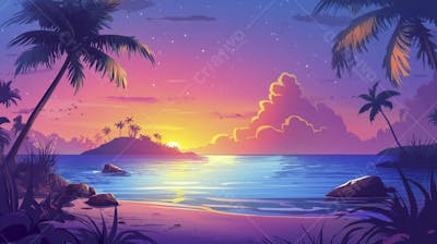Ilha Tropical ao Entardecer