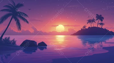 Ilha Tropical ao Entardecer