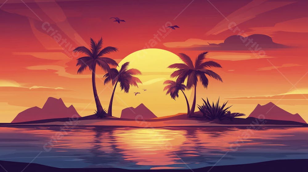 Ilha Tropical ao Entardecer