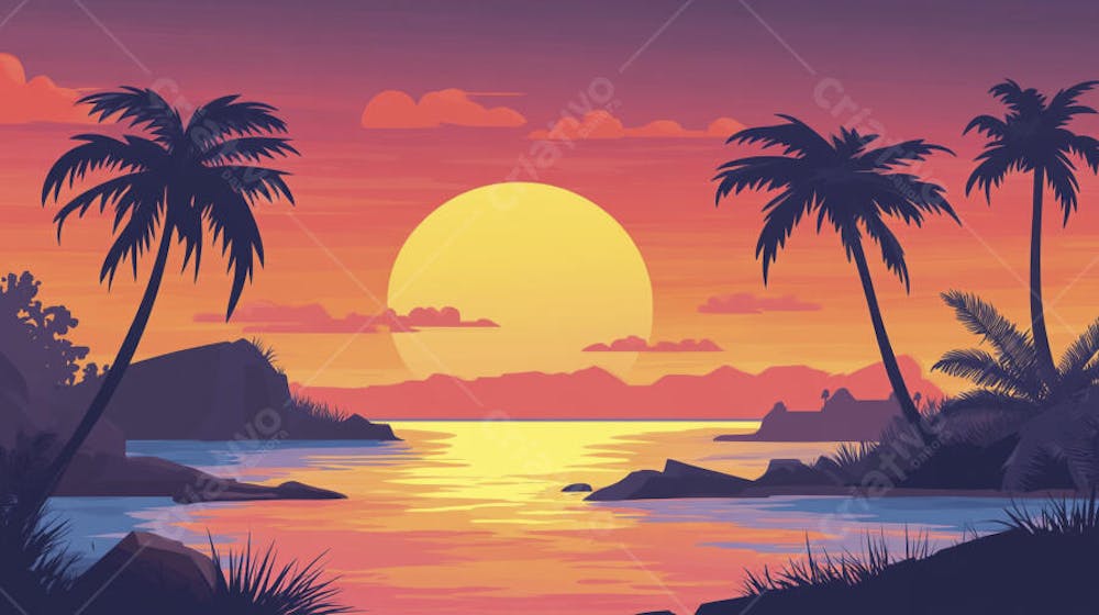 Ilha Tropical ao Entardecer