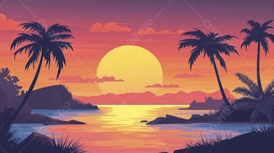 Ilha Tropical ao Entardecer