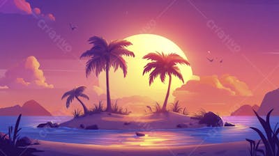 Ilha Tropical ao Entardecer
