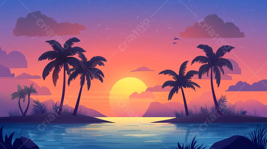 Pôr do sol tropical em ilha paradisíaca