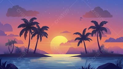 Ilha Tropical ao Entardecer