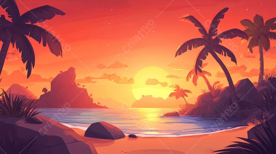Pôr do sol tropical em praia paradisíaca