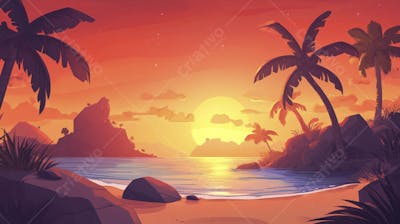 Ilha Tropical ao Entardecer