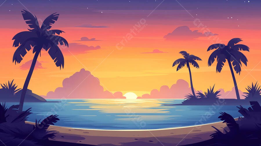 Pôr do sol tropical praia palmeiras