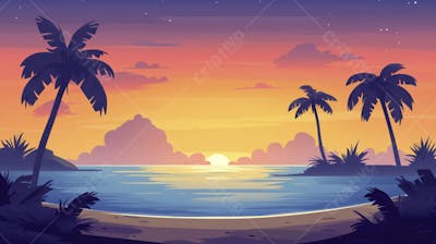 Ilha Tropical ao Entardecer