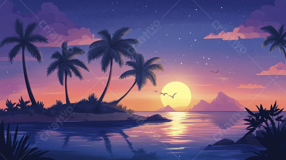 Ilha Tropical ao Entardecer