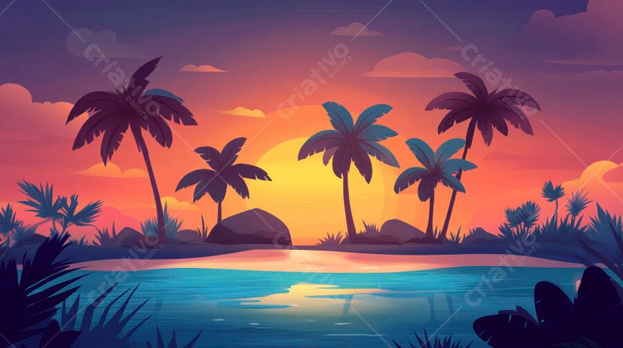 Pôr do sol tropical em praia paradisíaca