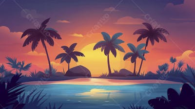 Ilha Tropical ao Entardecer