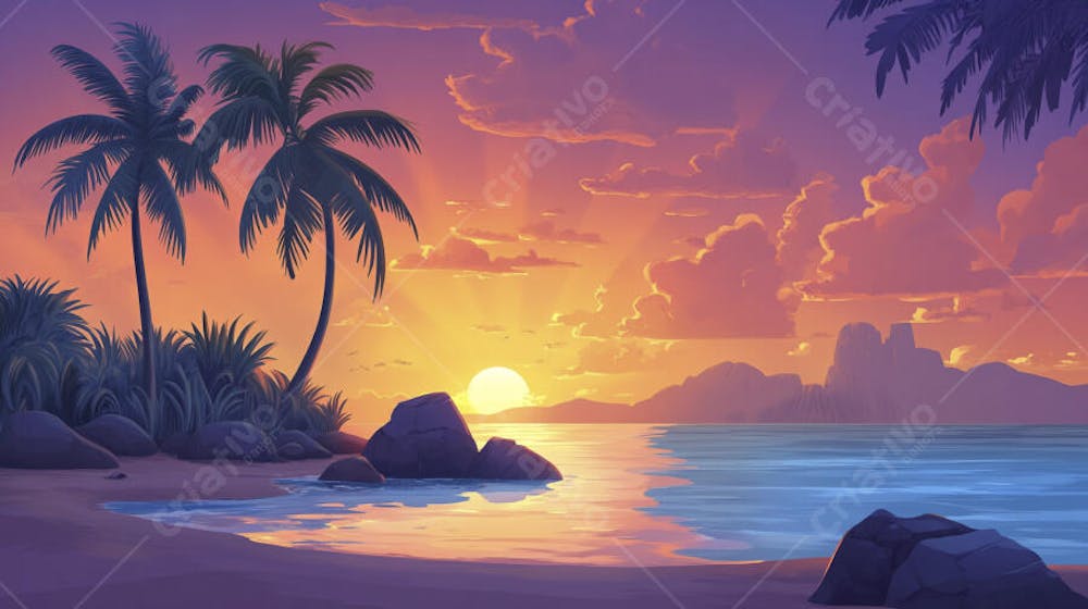Ilha Tropical ao Entardecer