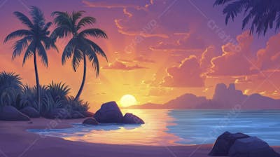 Ilha Tropical ao Entardecer