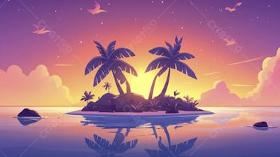 Ilha Tropical ao Entardecer