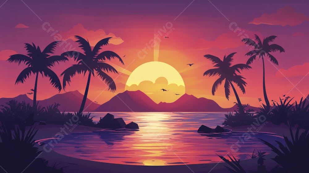 Ilha Tropical ao Entardecer