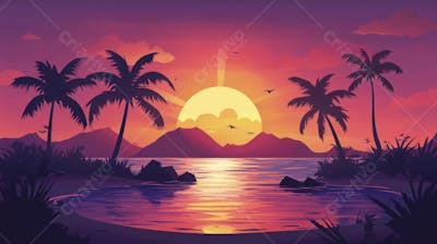 Ilha Tropical ao Entardecer