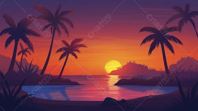 Ilha Tropical ao Entardecer
