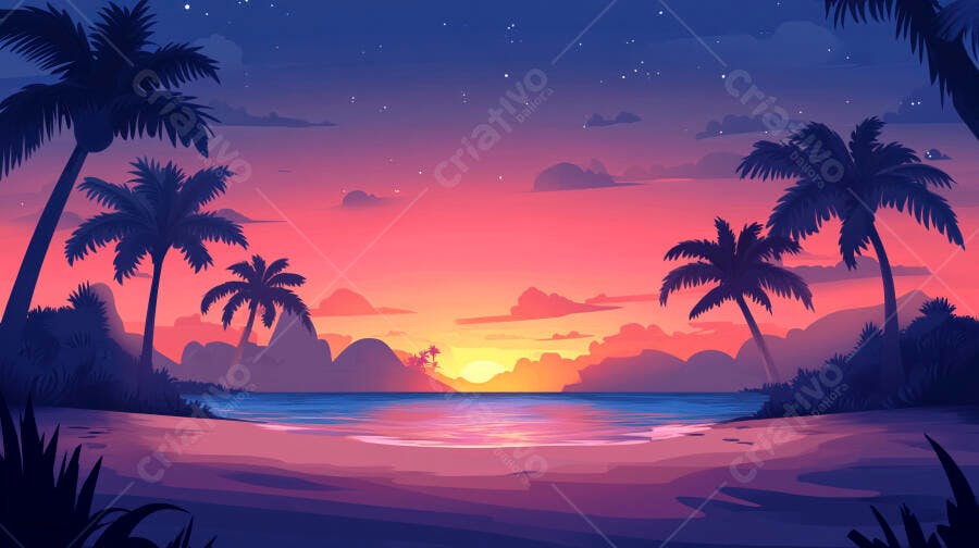 Pôr do sol tropical na praia paradisíaca