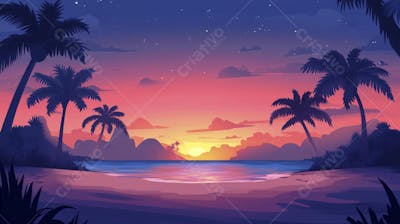 Ilha Tropical ao Entardecer