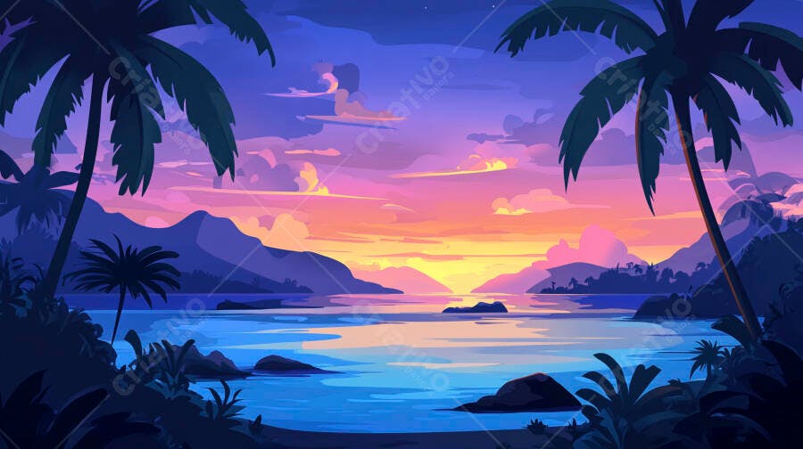 Paisagem Tropical Pôr do Sol