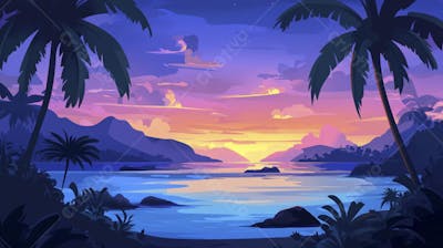 Ilha Tropical ao Entardecer