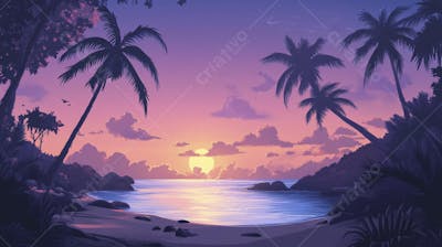 Ilha Tropical ao Entardecer