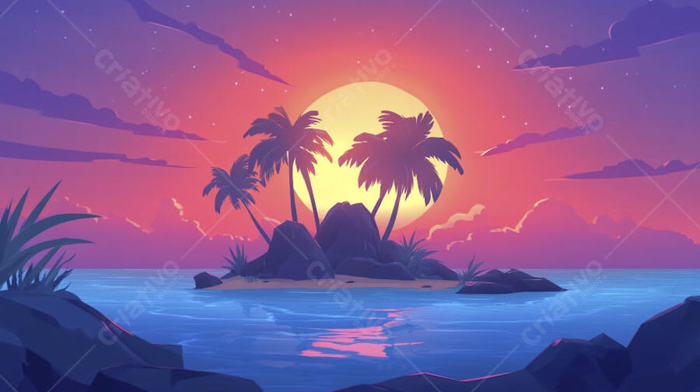 Ilha Tropical ao Entardecer