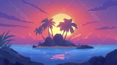 Ilha Tropical ao Entardecer