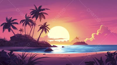 Ilha Tropical ao Entardecer