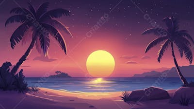 Ilha Tropical ao Entardecer
