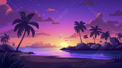 Ilha Tropical ao Entardecer