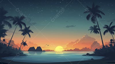 Ilha Tropical ao Entardecer