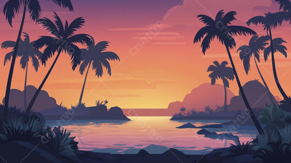 Ilha Tropical ao Entardecer