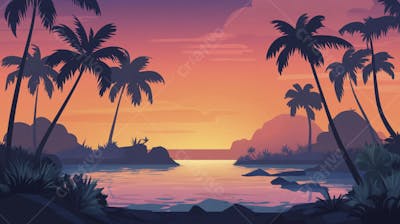 Ilha Tropical ao Entardecer