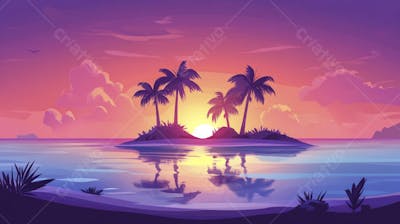 Ilha Tropical ao Entardecer