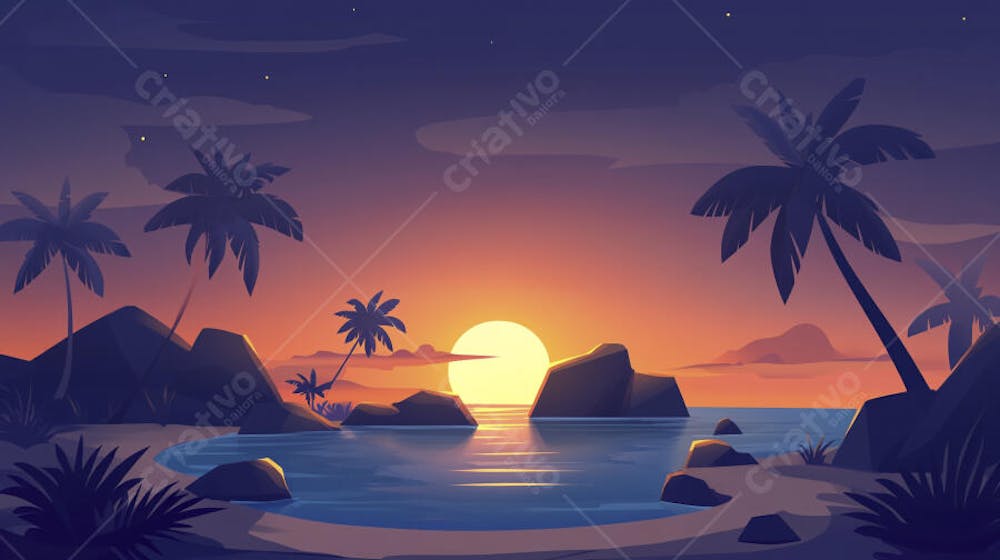 Ilha Tropical ao Entardecer
