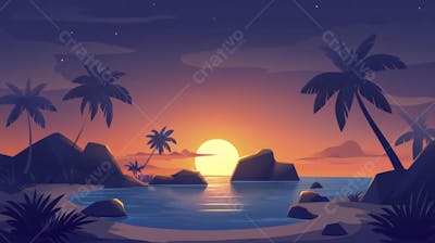 Ilha Tropical ao Entardecer