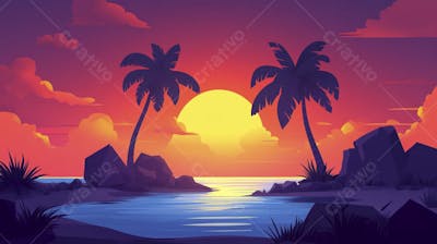 Ilha Tropical ao Entardecer