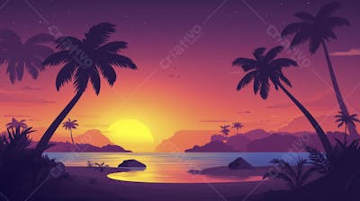 Ilha Tropical ao Entardecer