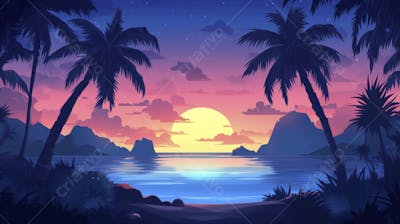 Ilha Tropical ao Entardecer