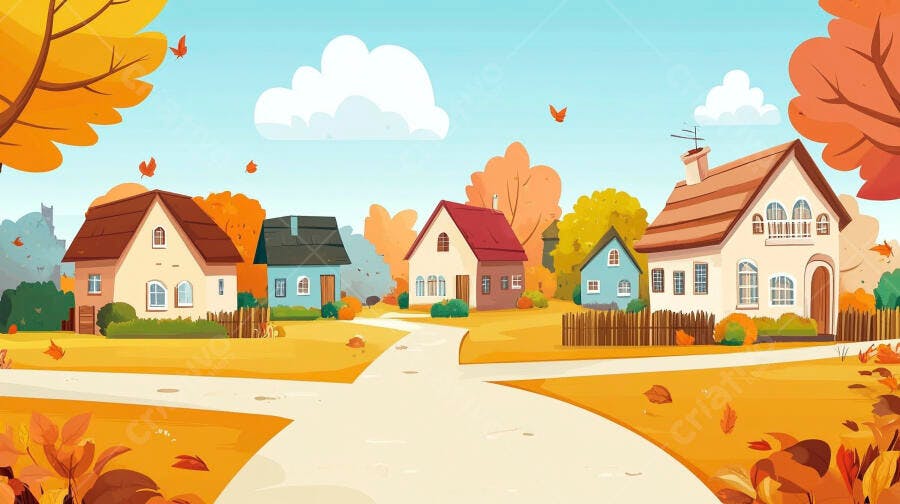 Casas charmosas em outono colorido