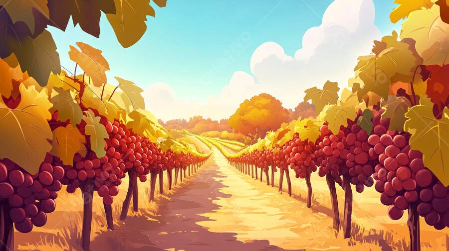 Vinhedo com uvas vermelhas no outono
