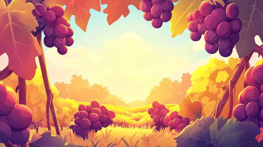 Videira com Uvas Maduras ao Pôr do Sol