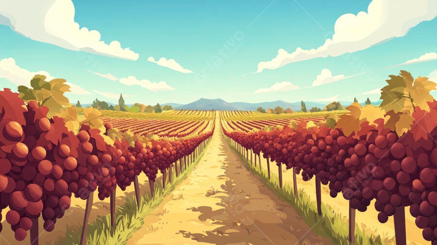 Vinhedo com uvas vermelhas maduras no outono