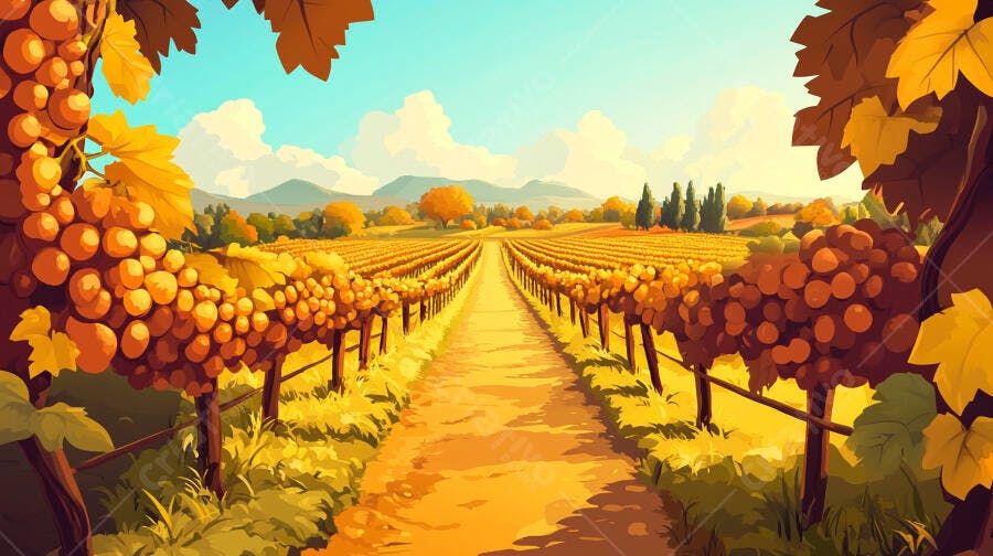 Vinhedo Outono Paisagem Dourada