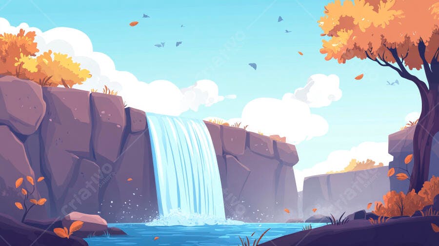Cachoeira Outono Paisagem Serene